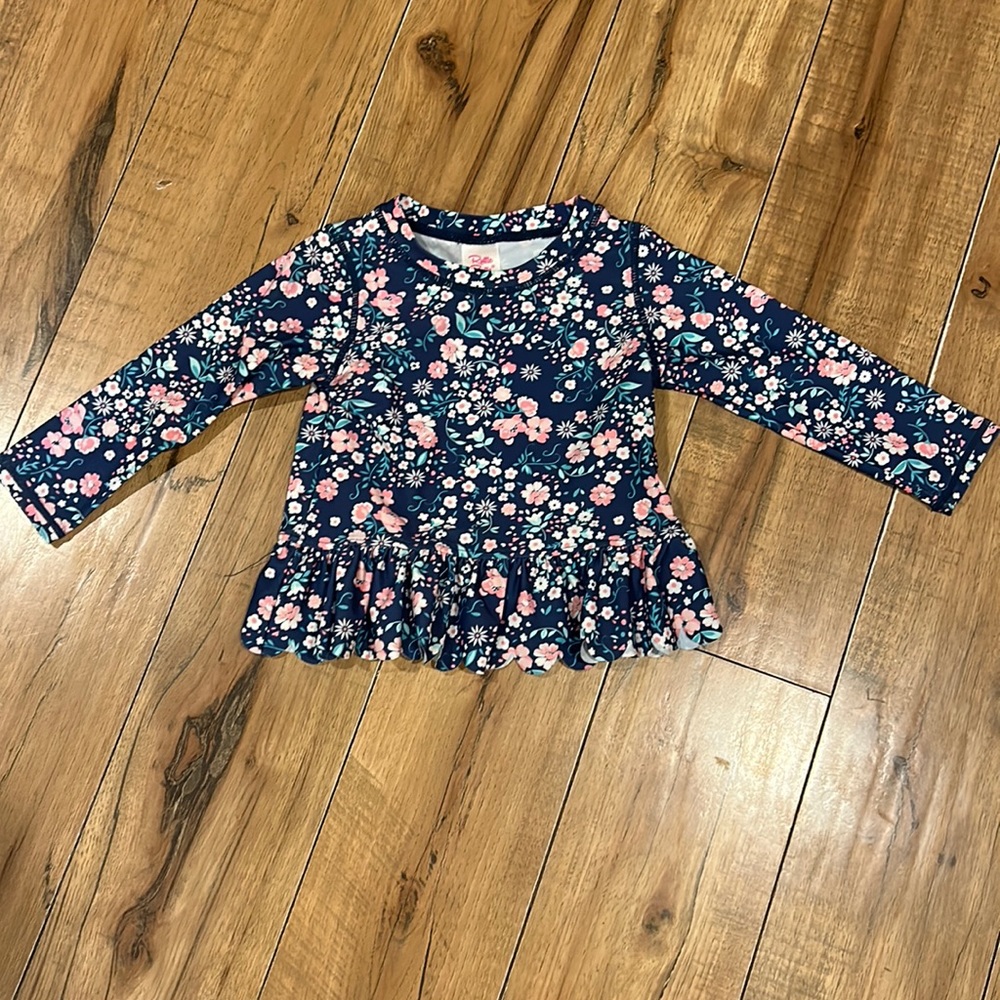 Ruffle Butts Long Sleeve Floral Moonlit meadow Swim Rash Guard Size  18-24 month